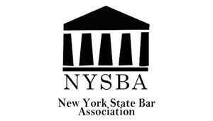 New York State Bar Association Logo - Black government building icon over black serif type
