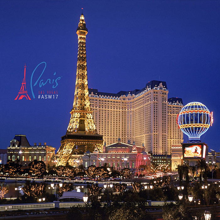 The Paris hotel in Las Vegas, NV at night